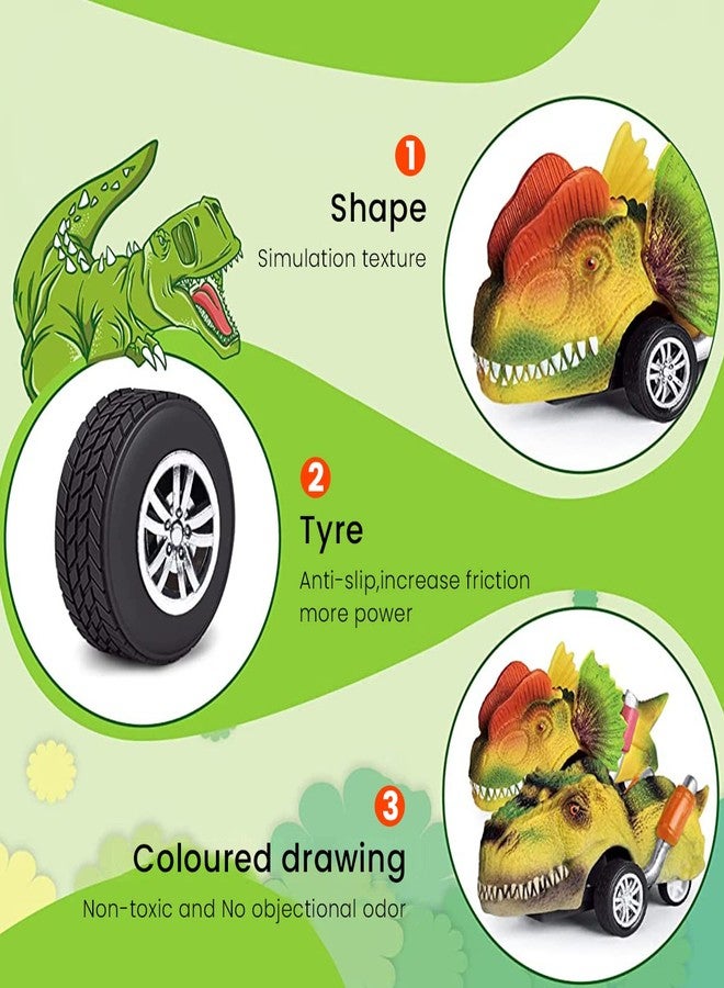 Patpat 6Pcs Kids Dinosaur Toys Pull Back Cars, Color Dinosaur Car Toy Set, Dinosaur Car Toys For 2 3 4 5 Year Old Boys Girls, Boy Toys For 3-5 Years Old, Kids Christmas Birthday Gift - Multicolor - Image 4